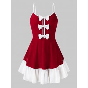 

Plus Size Velvet Bowknot Flounce Hem Babydoll, Red wine