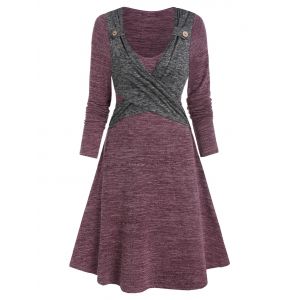 

Long Sleeve Contrast Heathered Crossover Dress, Multi a