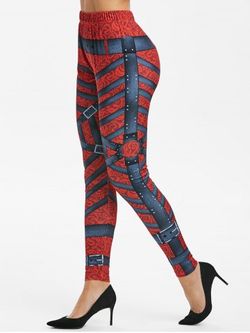 Harness Baroque Print High Waisted Skinny Leggings - RED - XL