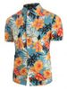 Tropical Flower Print Button Up Short Sleeve Shirt -  