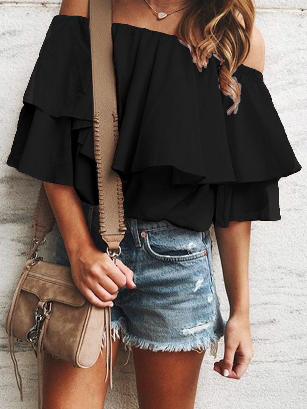 

Flounce Off Shoulder Tunic Blouse, Black