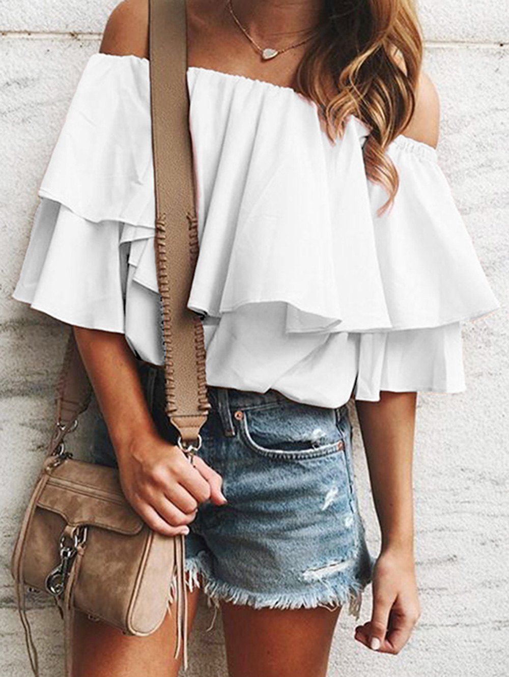 

Flounce Off Shoulder Tunic Blouse, White