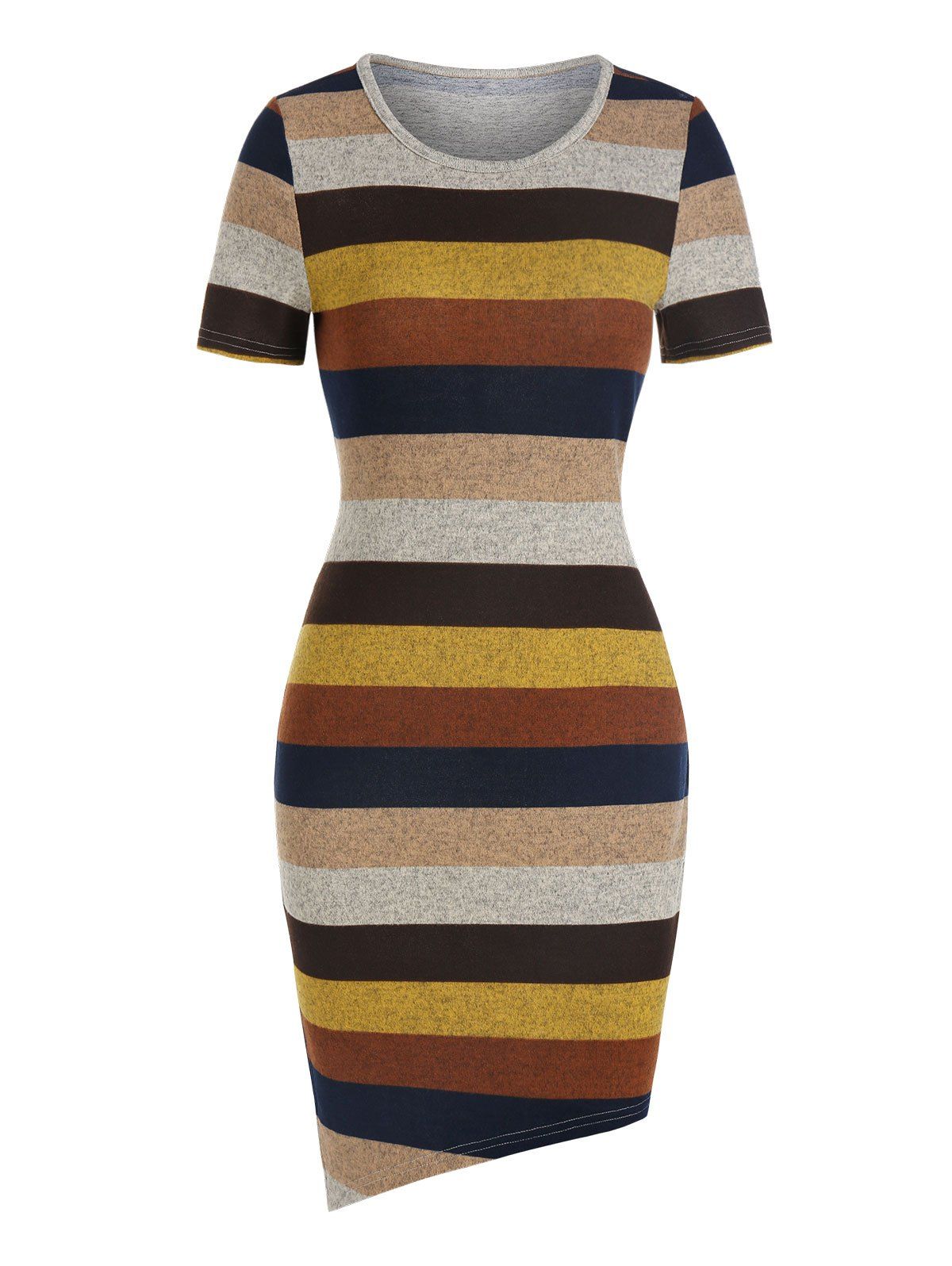 

Asymmetric Colorful Striped Print Sheath Dress, Multi-a