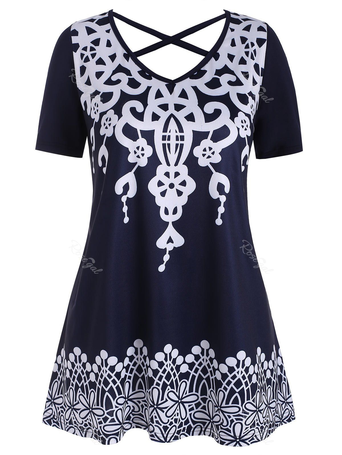 

Plus Size Crisscross Printed Tunic Top, Cadetblue