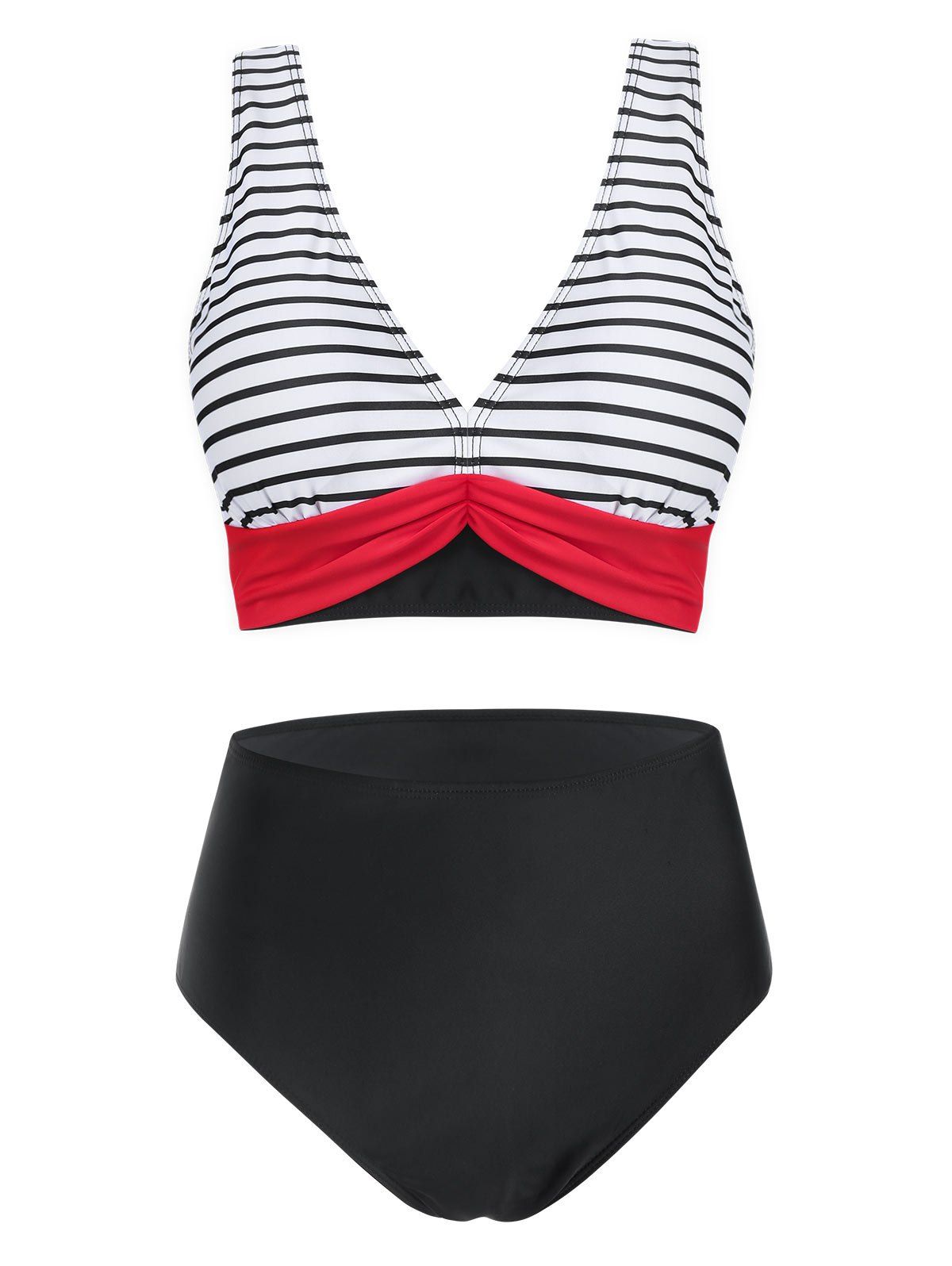 

Stripe Print Contrast Padded Bikini Swimsuit, Multi-a