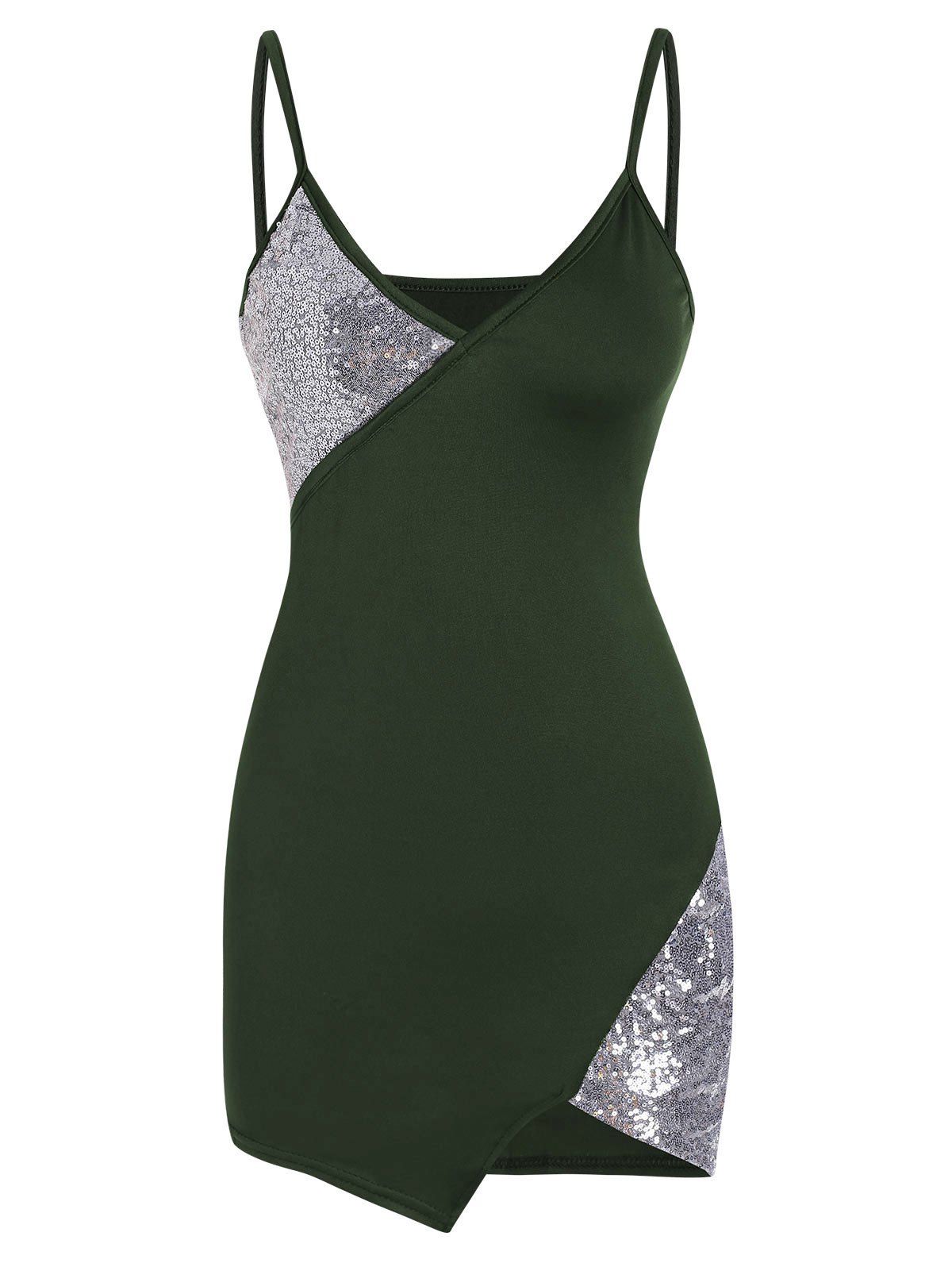 

Sequined Asymmetric Bodycon Cami Dress, Fern green