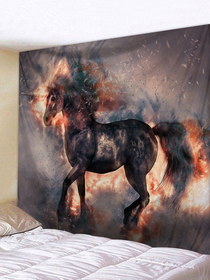 

3D Printed Unicorn Hanging Wall Tapestry, Oak brown