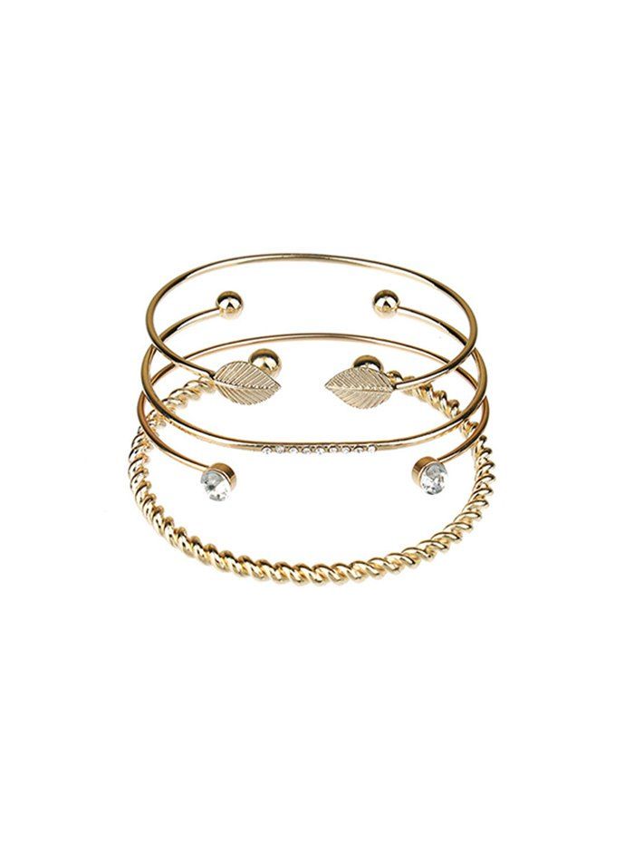 

4Pcs Leaf Rhinestone Cuff Bracelets, Gold