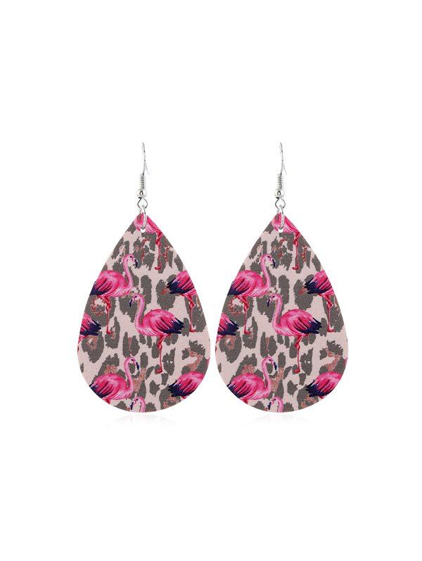

Flamingo Print PU Hook Earrings, Multi-a