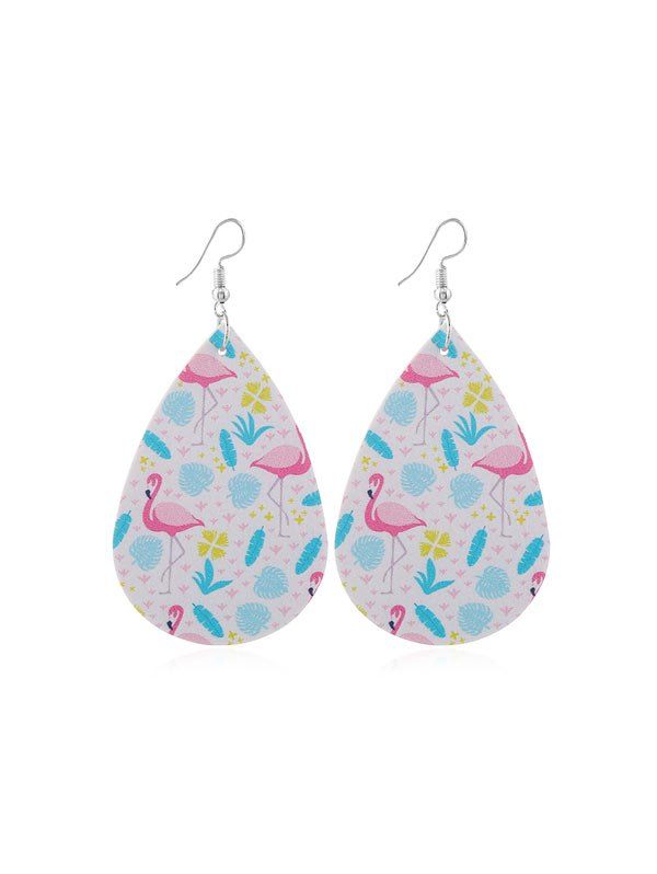 

Flamingo Print PU Hook Earrings, Multi-b