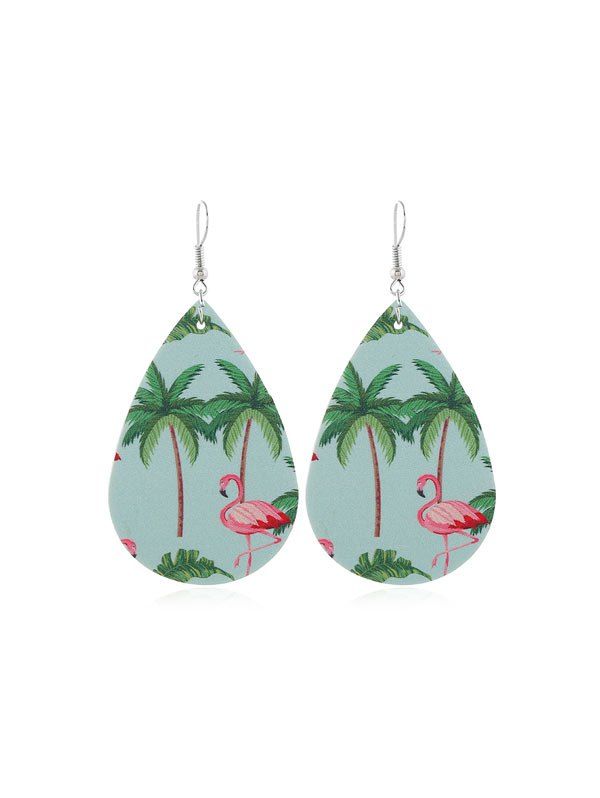 

Flamingo Print PU Hook Earrings, Multi-d