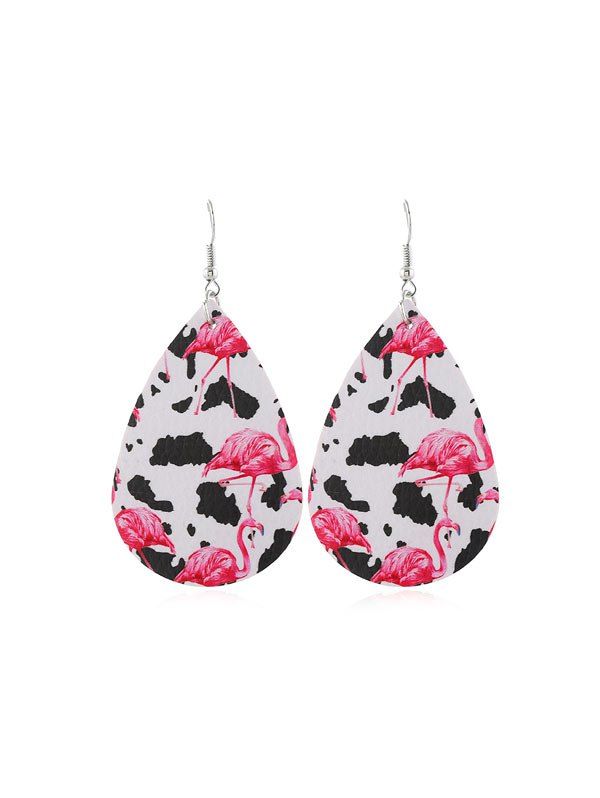 

Flamingo Print PU Hook Earrings, Multi-e