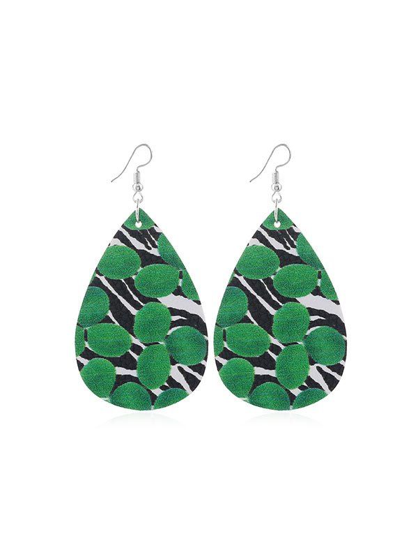

Water Drop Leaf Print PU Drop Earrings, Multi-b