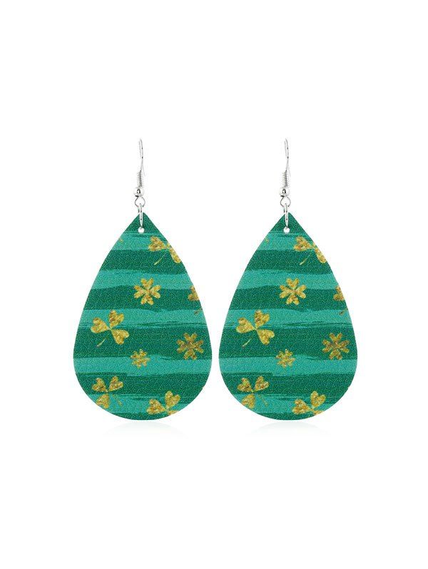

Water Drop Leaf Print PU Drop Earrings, Multi-c