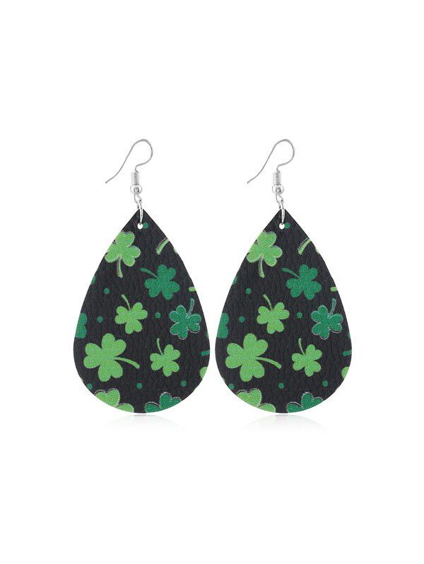 

Water Drop Leaf Print PU Drop Earrings, Multi-d