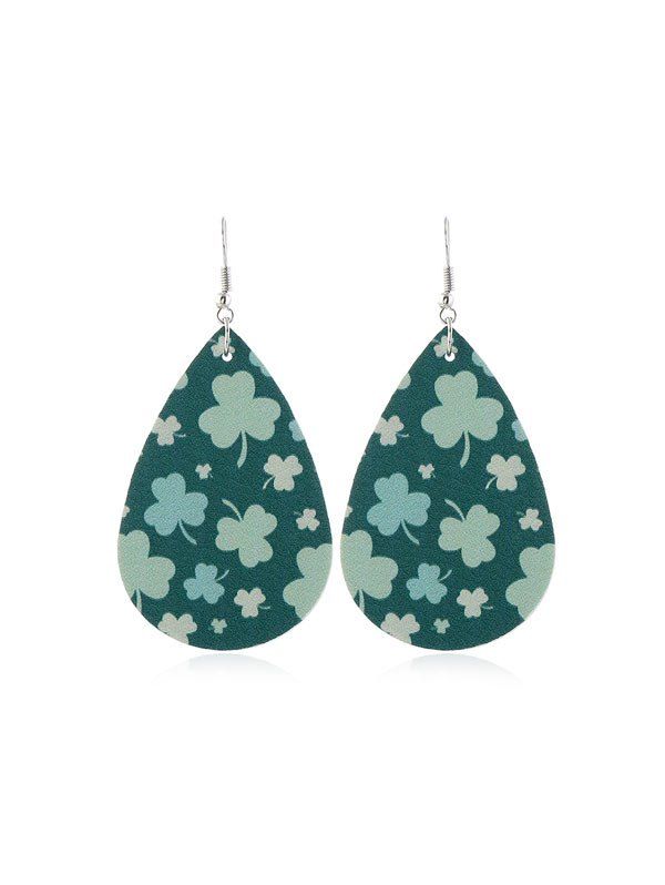 

Water Drop Leaf Print PU Drop Earrings, Multi-f