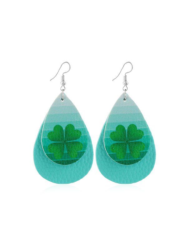 

Layered Leaf Print PU Water Drop Earrings, Multi-a