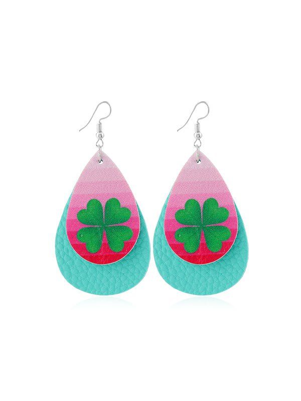 

Layered Leaf Print PU Water Drop Earrings, Multi-c