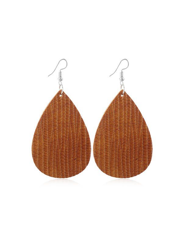 

Water Drop Striped PU Dangle Earrings, Caramel