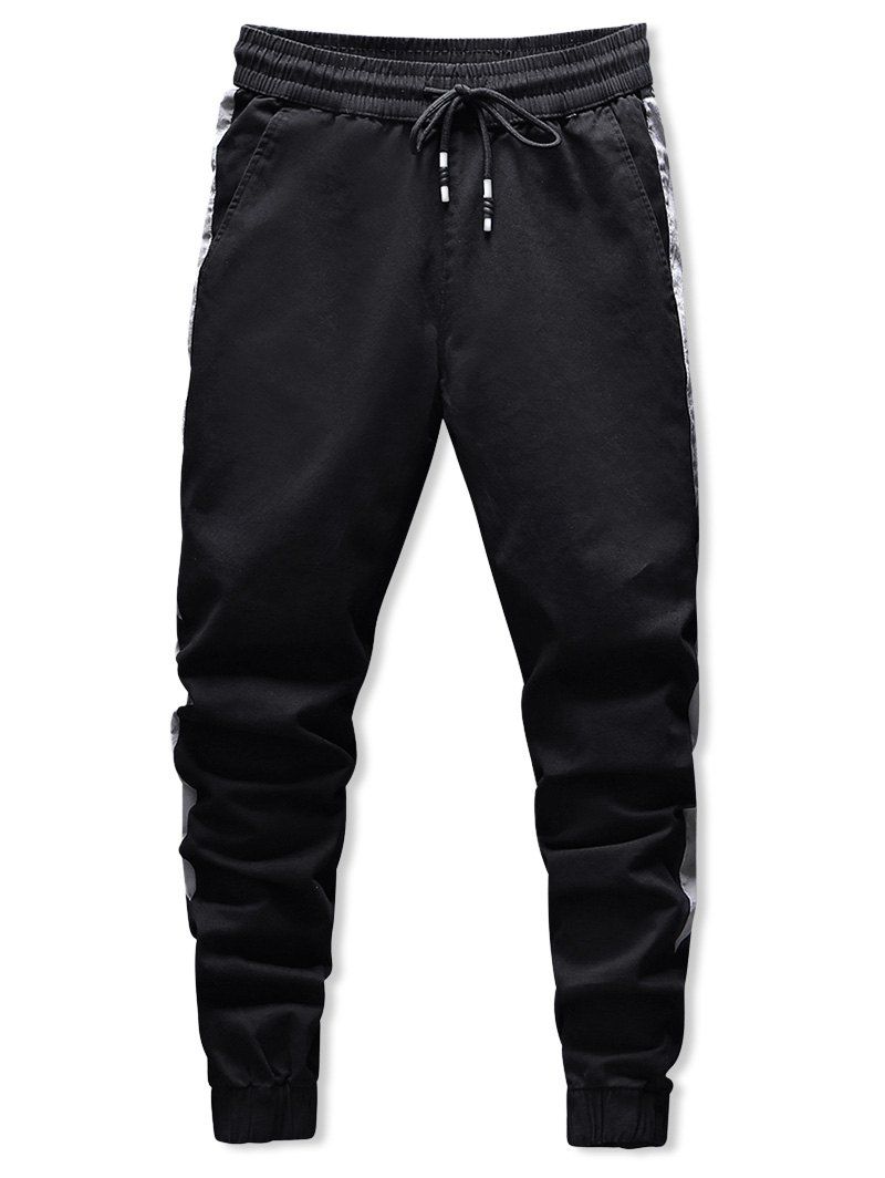 

Drawstring Contrast Spliced Casual Jogger Pants, Black