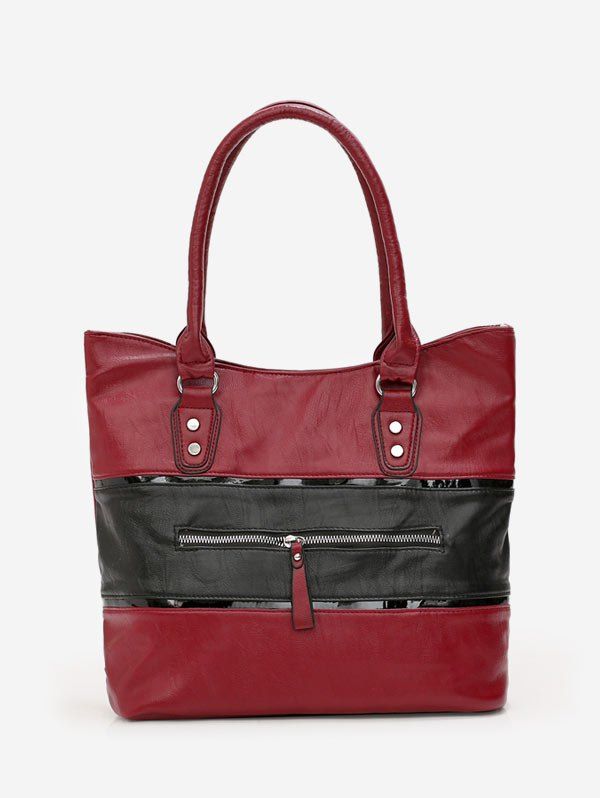 

Two Tone Leather Tote Bag, Red wine