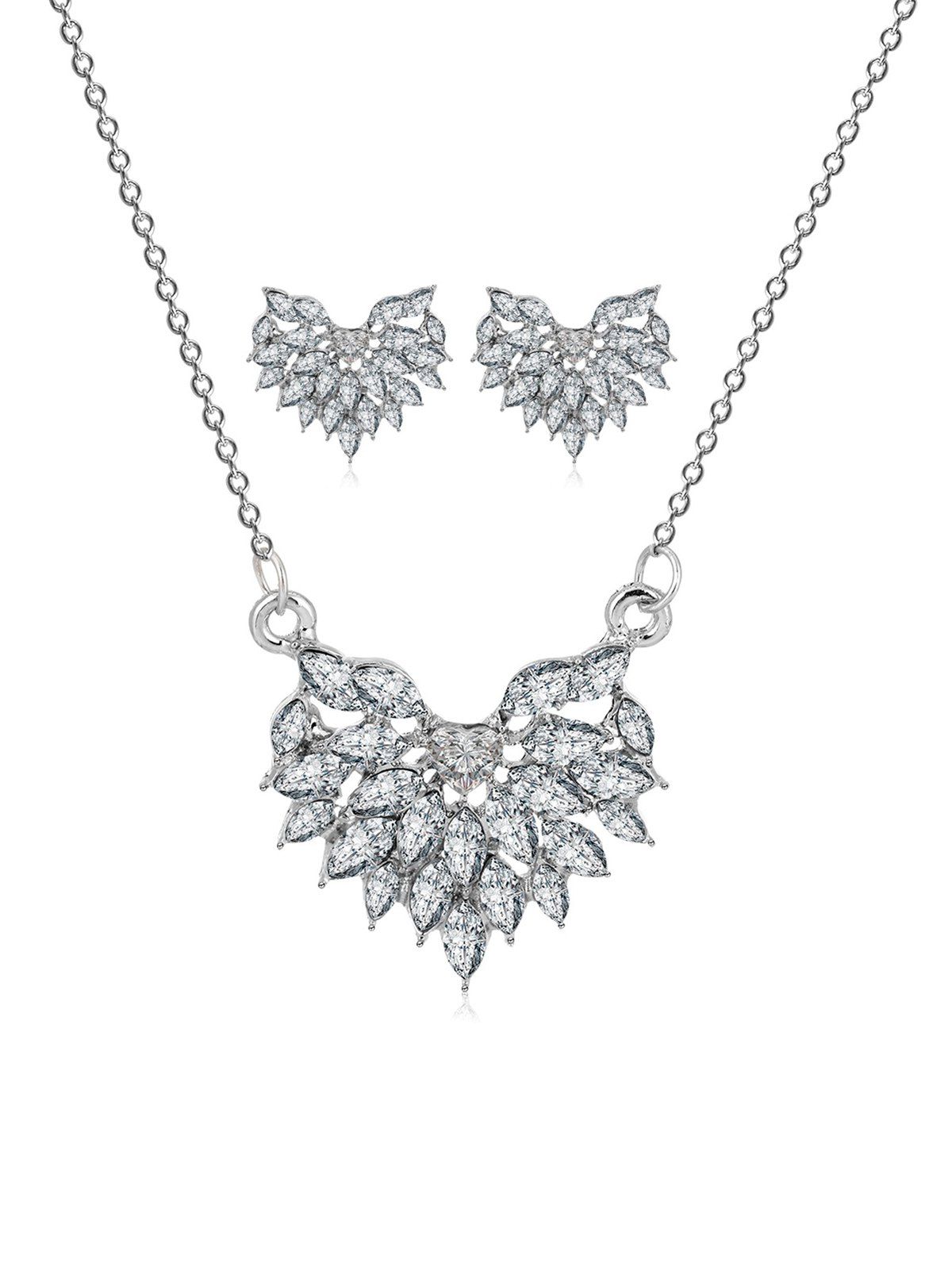 

Rhinestone Heart Pendant Necklace Earrings Set, Silver