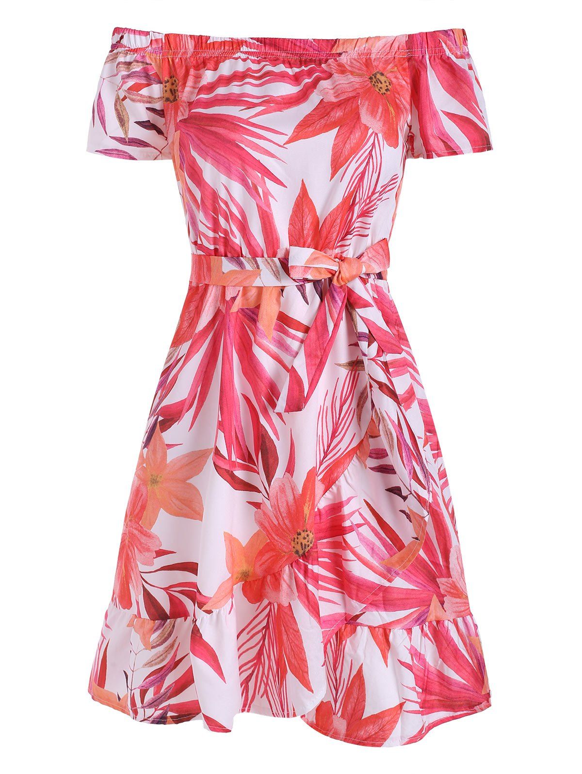 

Floral Print Belted Overlap Dress, Multi