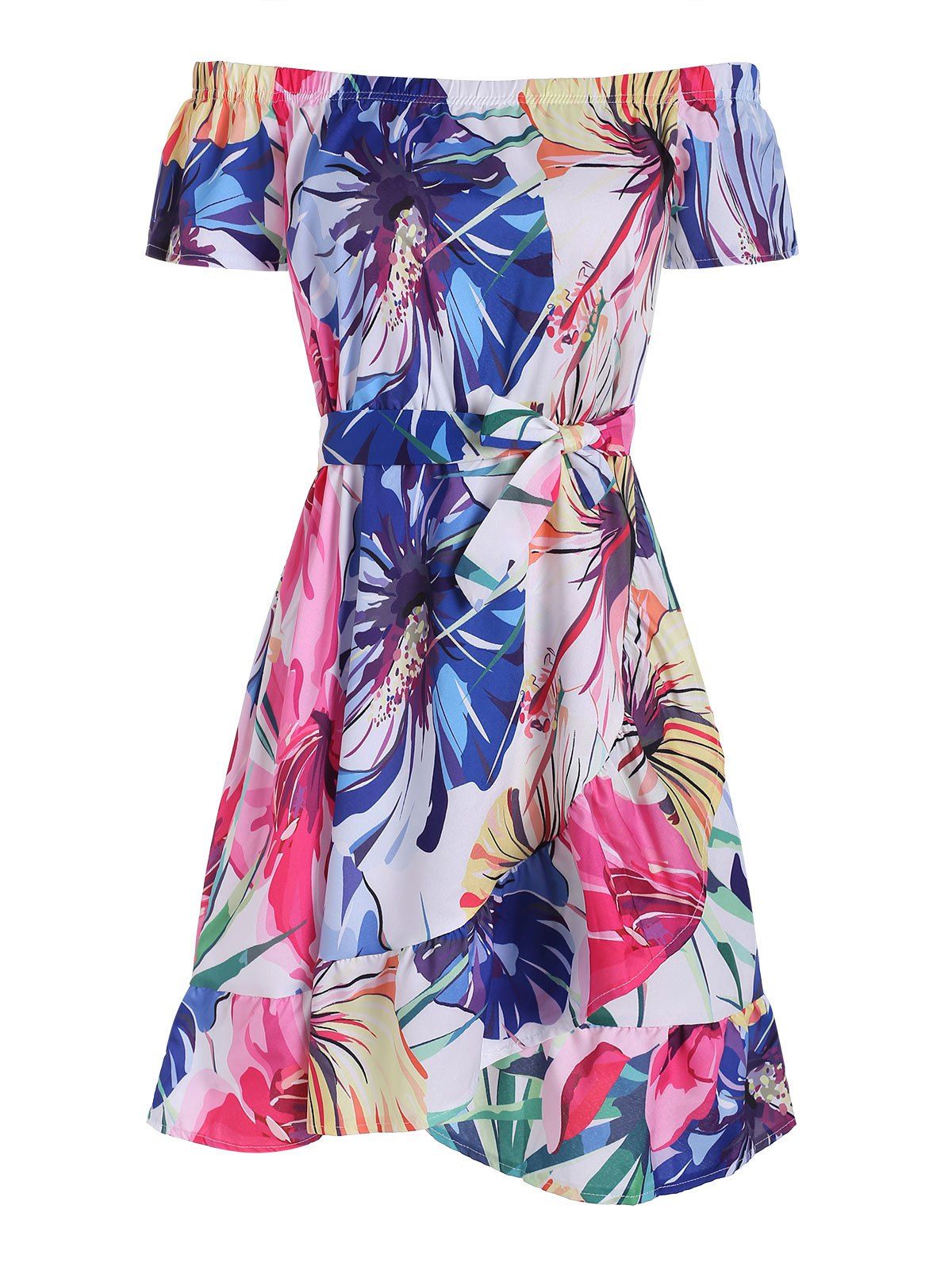 

Floral Print Belted Overlap Dress, Multi-a