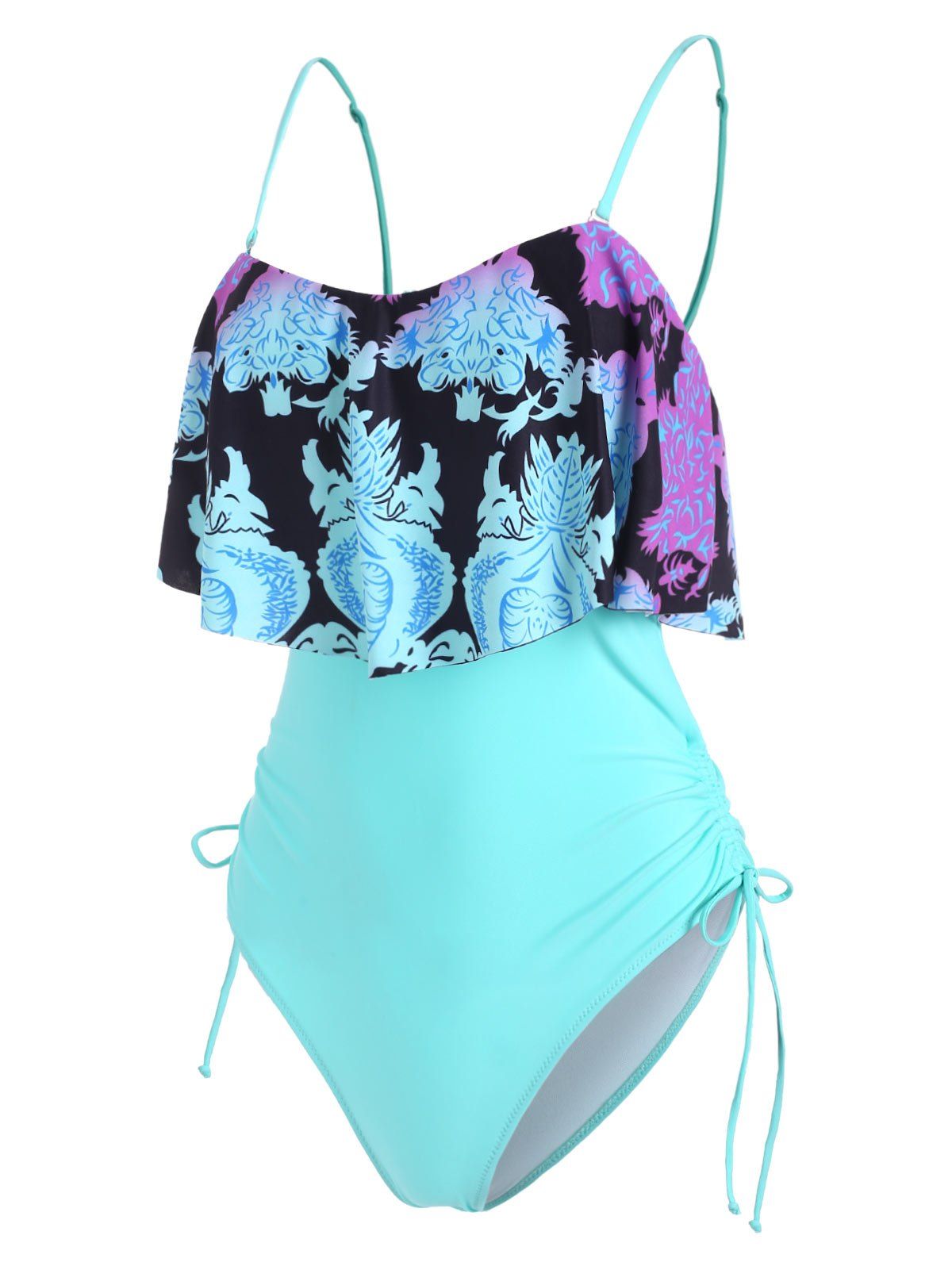 Flounce Overlay Cinched Printed One-piece Swimsuit [42% OFF] | Rosegal