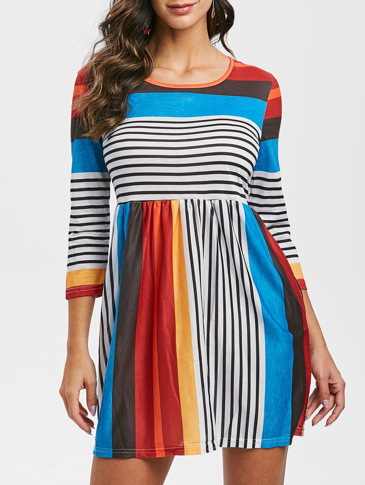 

Colorful Striped Tunic Dress, Multi-a