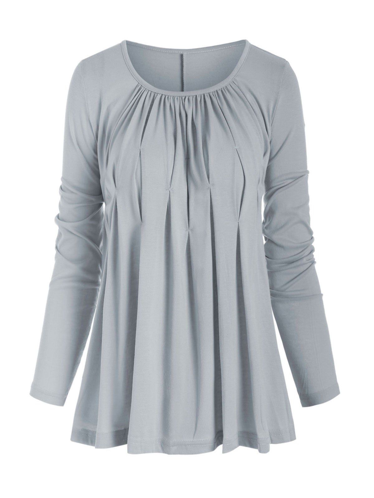 Ruched Solid Round Neck Tee, Gray