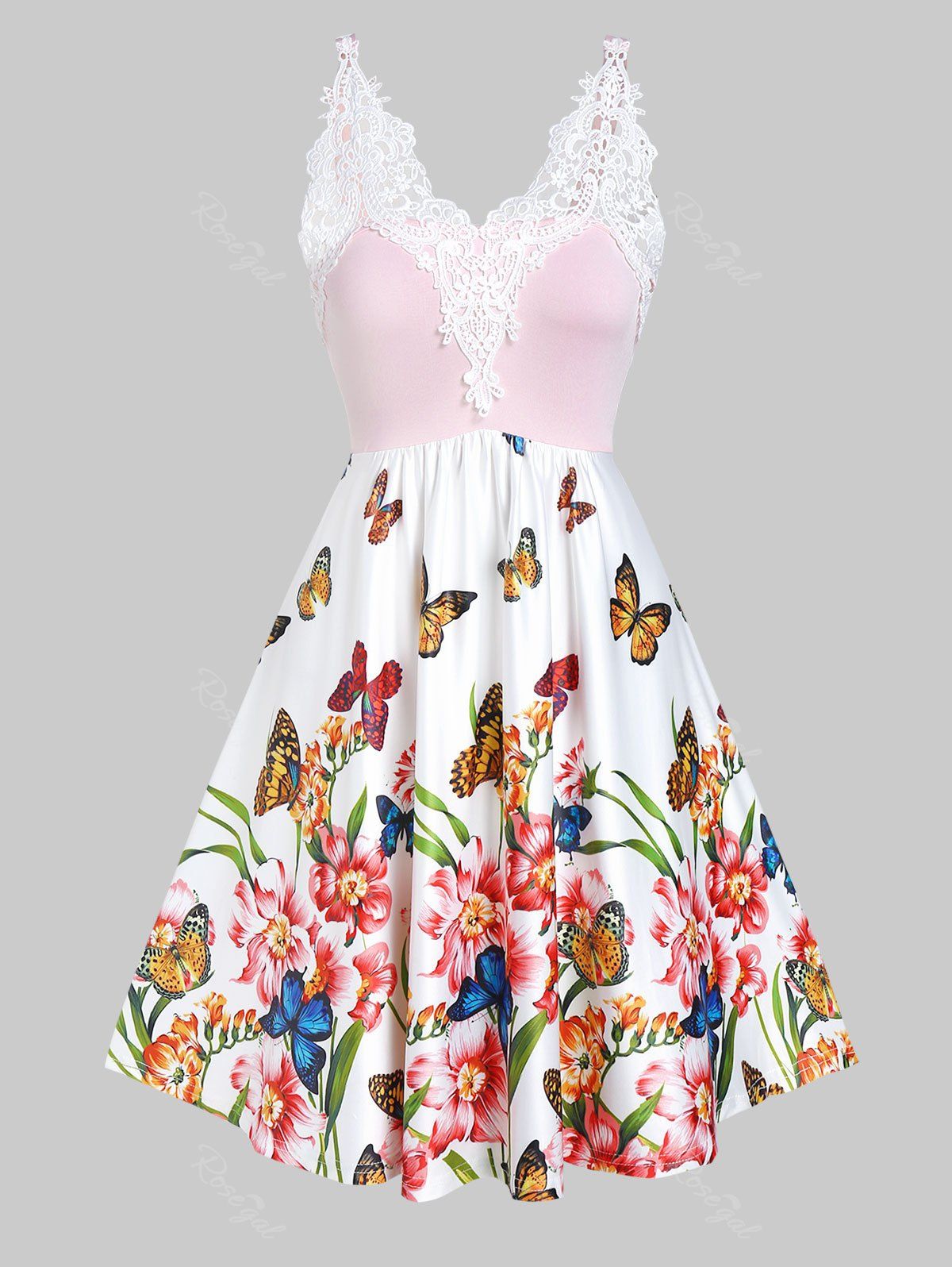 Cheap Butterfly Print Lace Panel Mini Cami Dress  