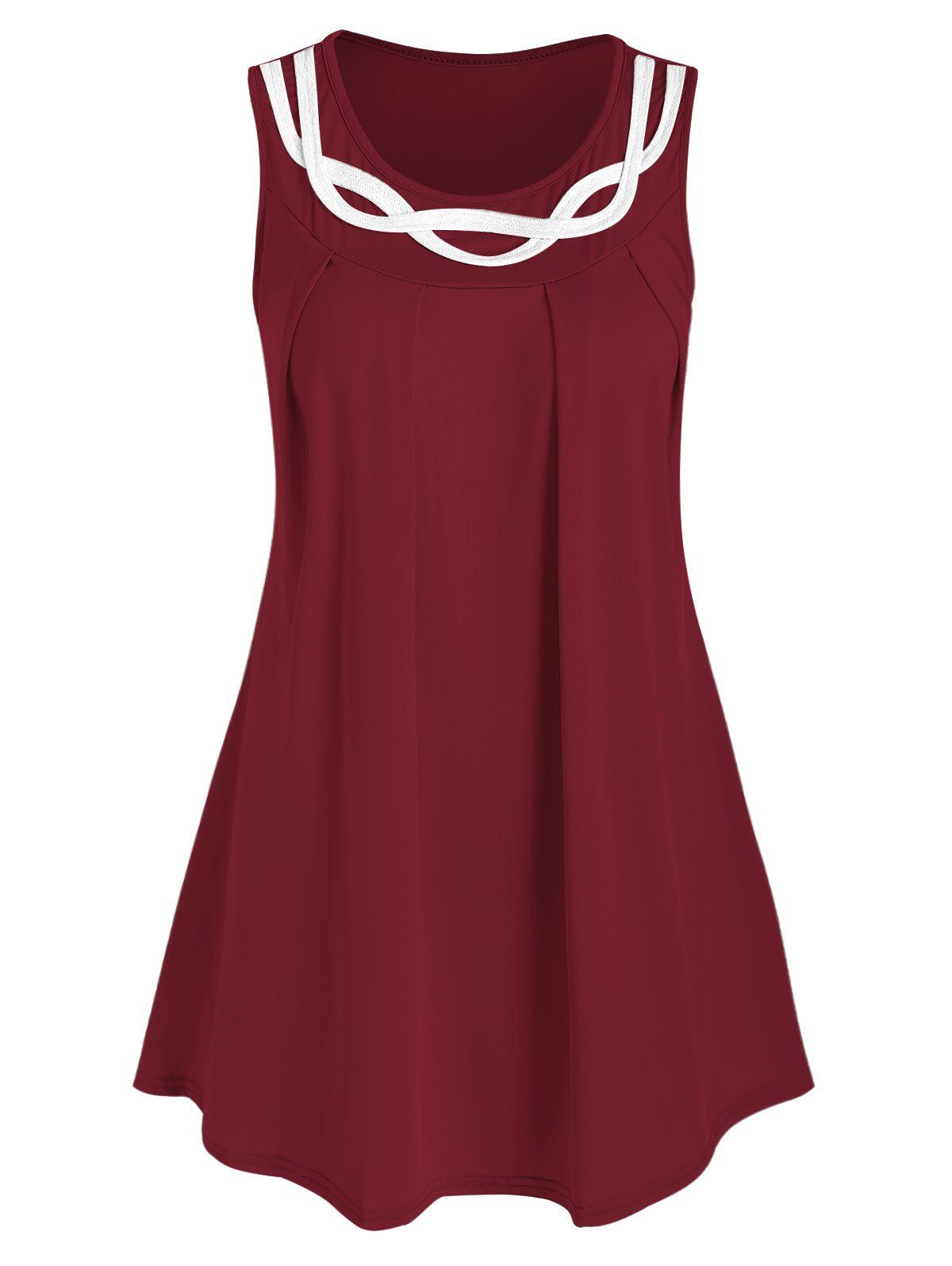 

Braided Trim Round Neck Tank Top, Red wine