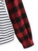 Mock Neck Striped Checked Long Sleeve Top -  