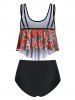 Plaid Tree Print High Waisted Ruched Tankini Swimsuit -  