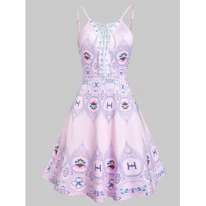 

Lace Up Printed Mini Cami Dress, Pig pink