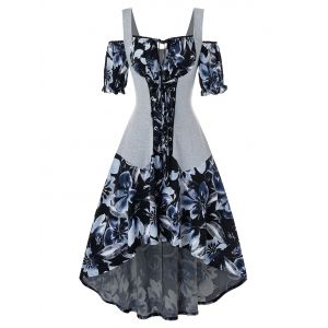 

Plus Size High Low Lace Up Floral Midi Dress, Gray goose