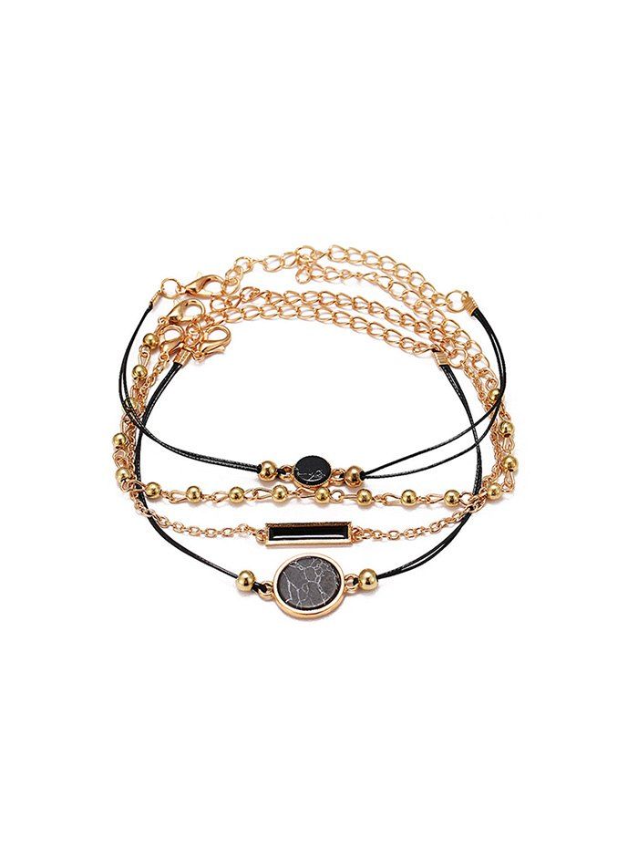 

4 Pcs Geometric Marbling Stone Bracelet Set, Gold