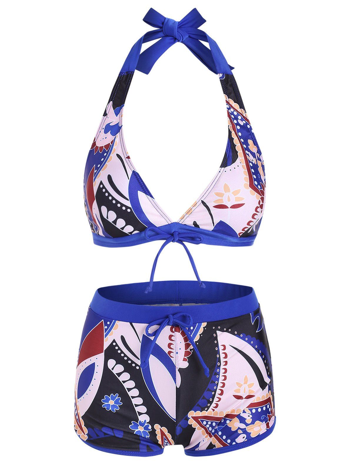 

Random Printed Halter Boyshorts Bikini Swimsuit, Blue