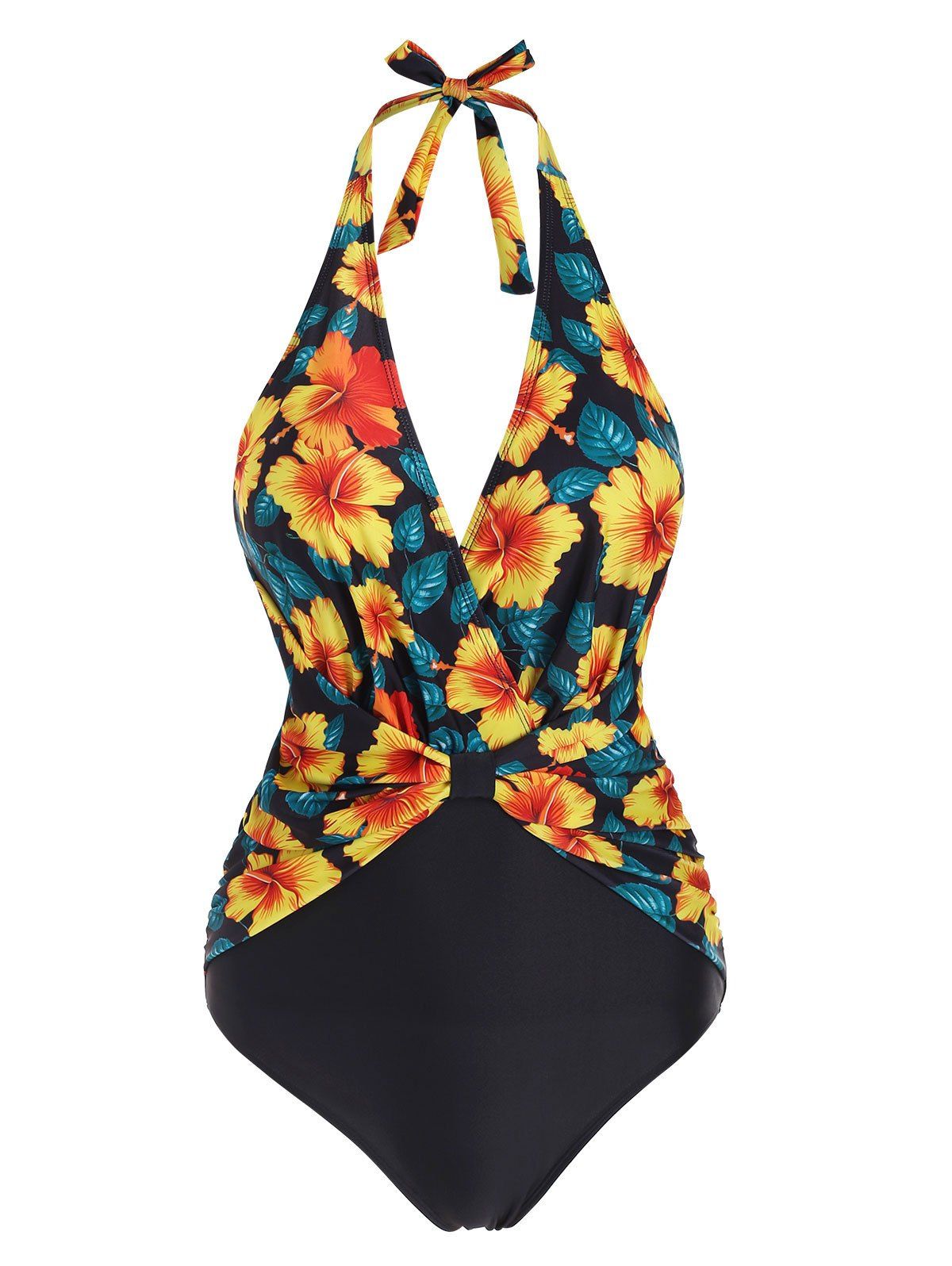 

Halter Floral Bow One-piece Swimsuit, Multi