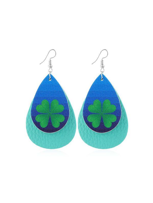 

Layered Leaf Print PU Water Drop Earrings, Multi-e