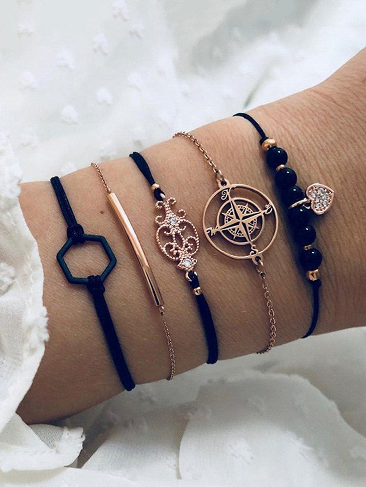 

5PCS Compass Totem Hexagon Bracelets, Multi-a
