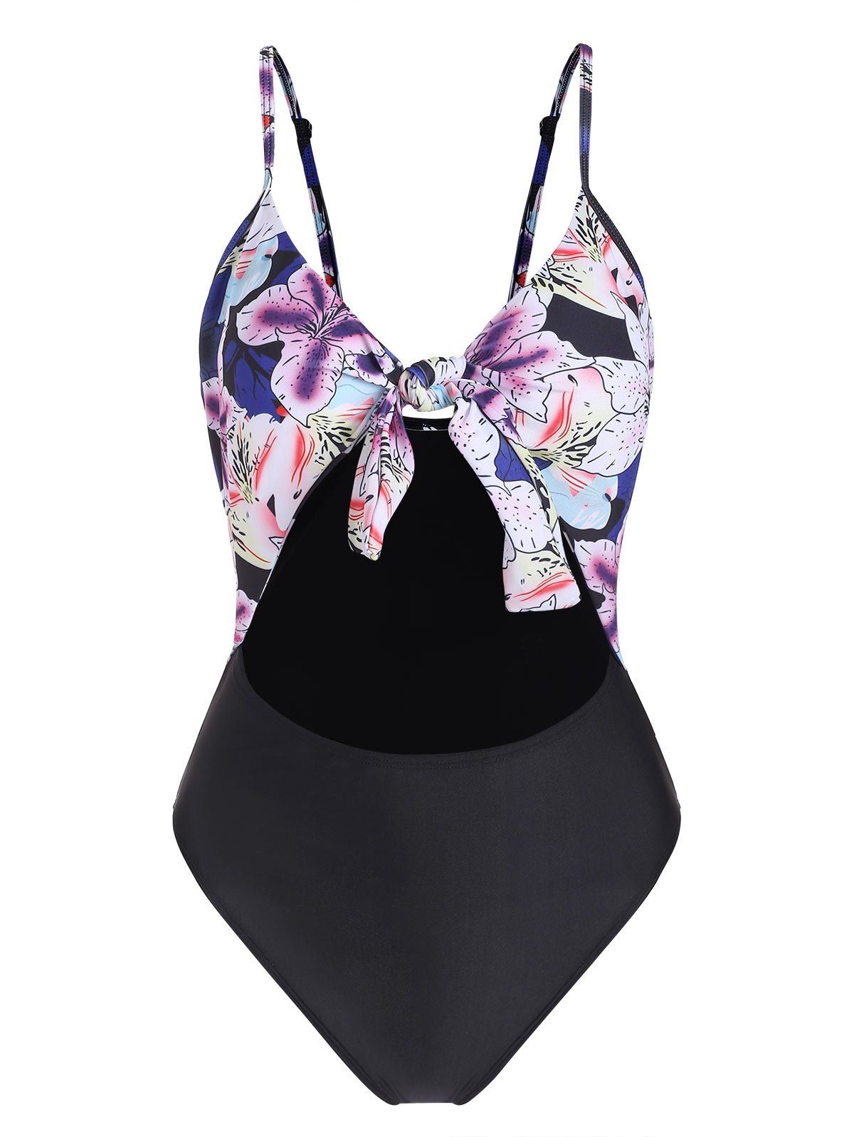 

Floral Tie Front Cutout One-piece Swimsuit, Multi