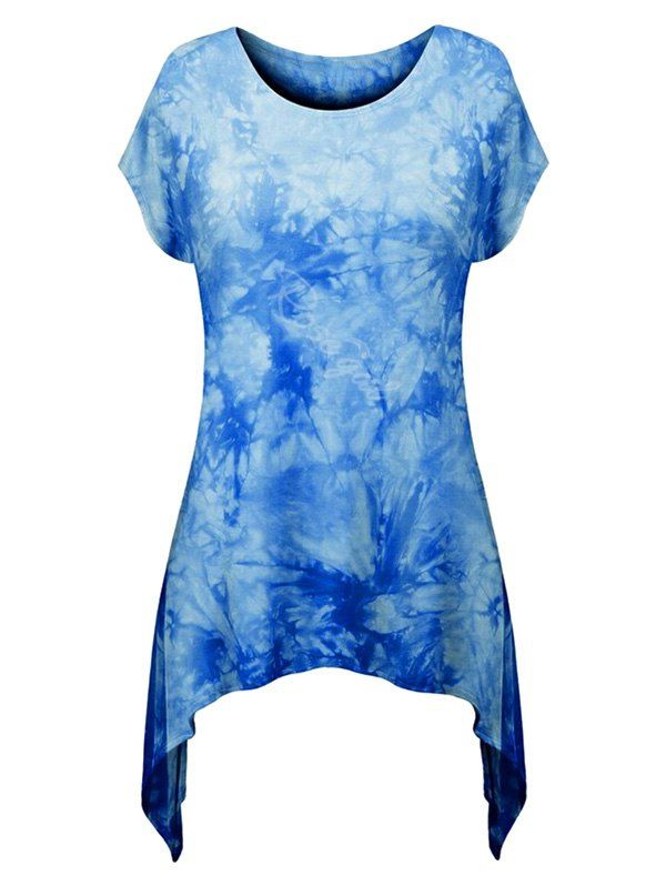 

Plus Size Tie Dye Asymmetrical Tunic Top, Dodger blue