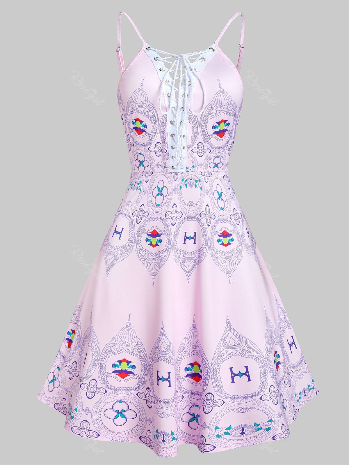 Trendy Lace Up Printed Mini Cami Dress  