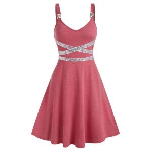 

Sequin Panel Sleeveless Flare Dress, Valentine red