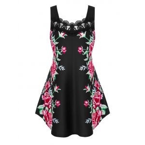 

Plus Size Floral Print Swing Tank Top, Black