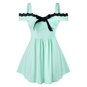 

Plus Size Bowknot A Line Cold Shoulder T Shirt, Mint green