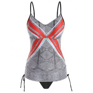 

Plus Size Geo Print Side Cinched Tankini Swimsuit, Orange