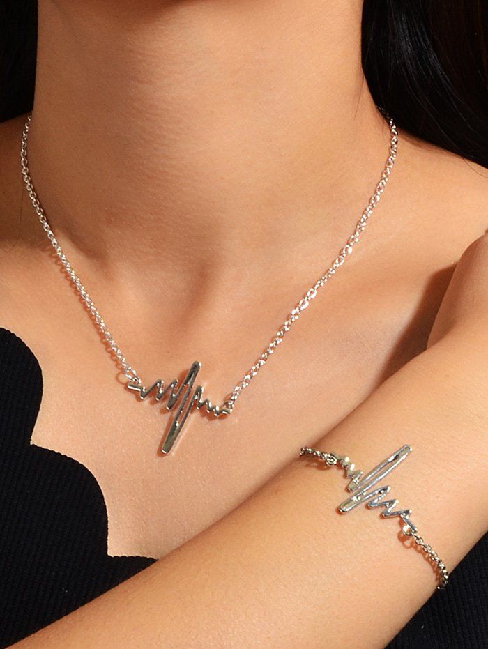 

Minimalist Electrocardiogram Pendant Chain Necklace And Bracelet, Silver